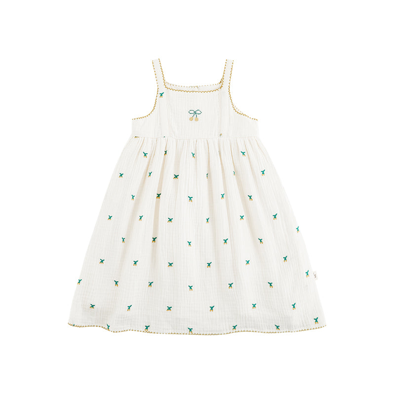 Mia Cherry Embroidered Muslin Dress, Ivory