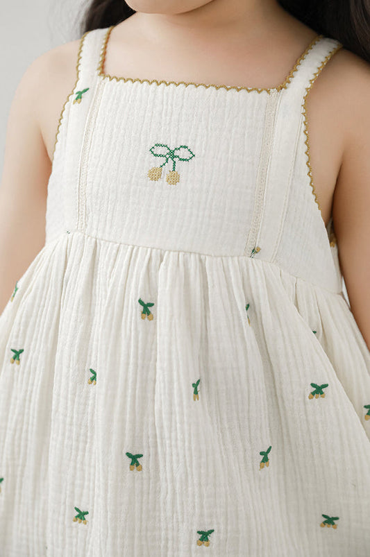 Mia Cherry Embroidered Muslin Dress, Ivory