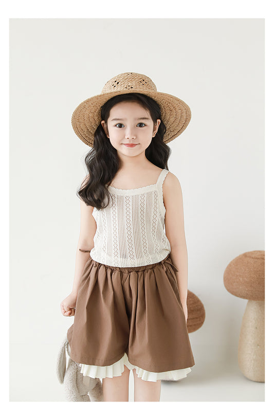Lyocell Knit Pointelle Strap Top, Ivory