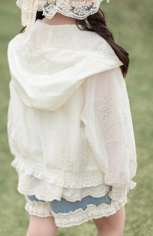 Floral Embroidered Lyocell Jacket, Ivory