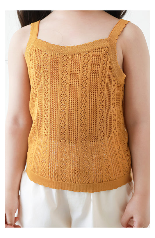 Lyocell Knit Pointelle Strap Top, Caramel