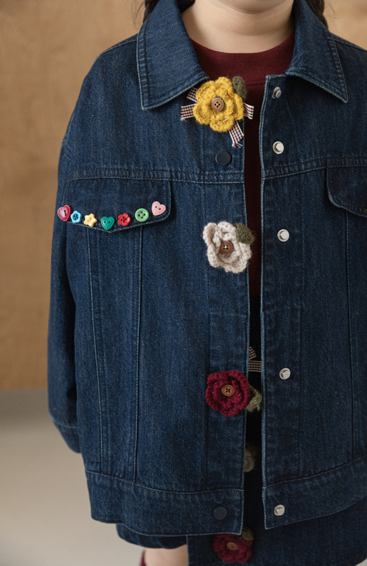 Floral Crochet Denim Jacket, Midnight Blue