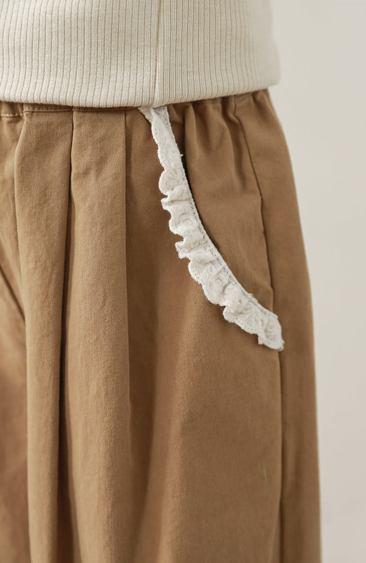 Lace Trim Tapered Trousers, Camel