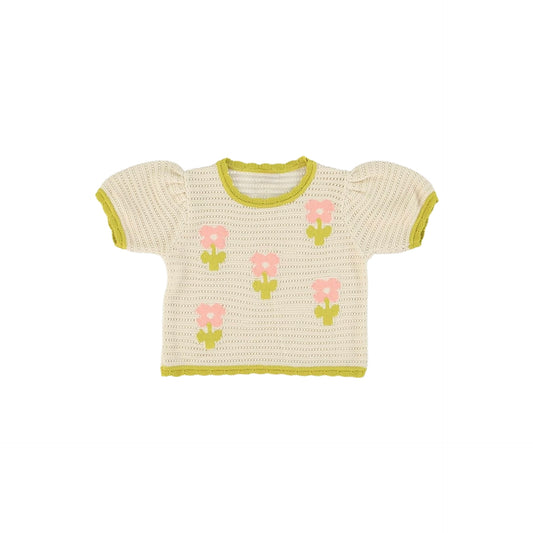 Crochet Knit Top & Shorts Set, Cream