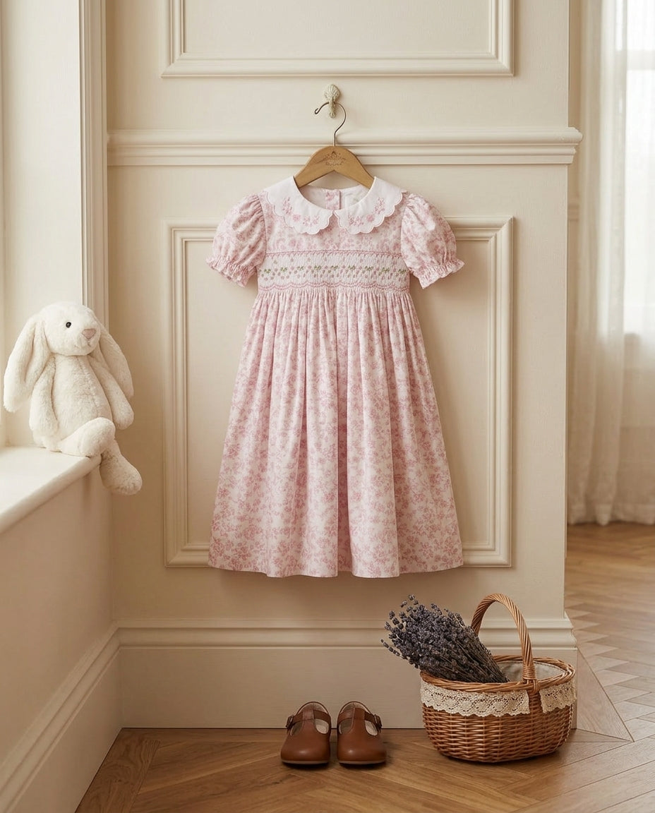 Charlotte Hand-Smocked Dress, Rose Toile