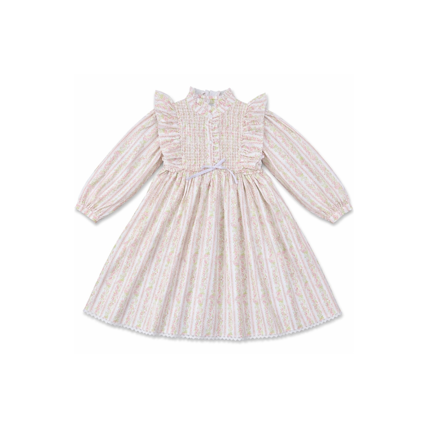 Rosalie Hand-Smocked Dress, Blush Floral Stripe