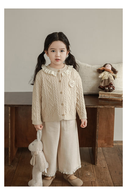 Linen Blend Lace Hem Trousers, Oat