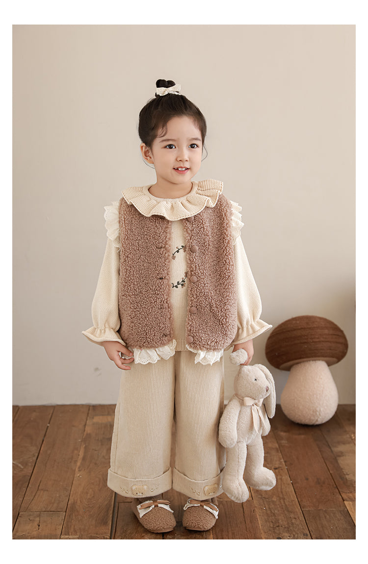 Lace Trim Pile Gilet, Latte Brown