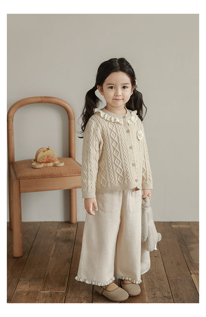 Linen Blend Lace Hem Trousers, Oat