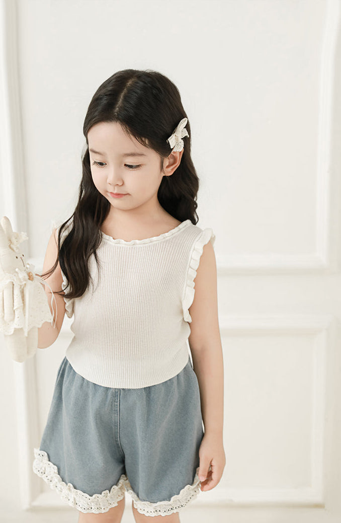 Lace Hem Denim Shorts, Light Blue