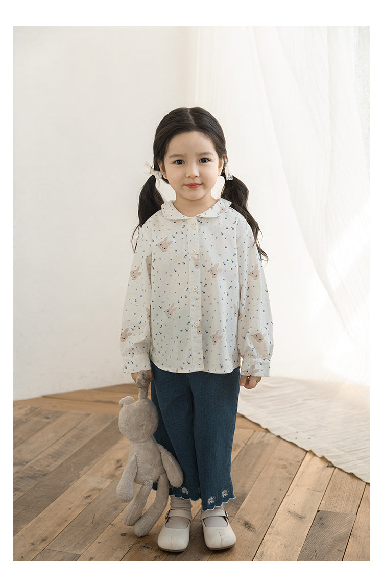 Baby Girl Bunny Floral Button Blouse, Ivory