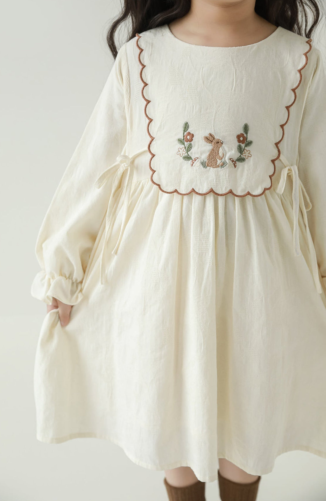 Elva Woodland Embroidered Dress, Ivory Jacquard