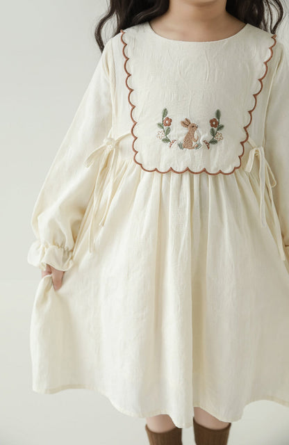 Elva Woodland Embroidered Dress, Ivory Jacquard