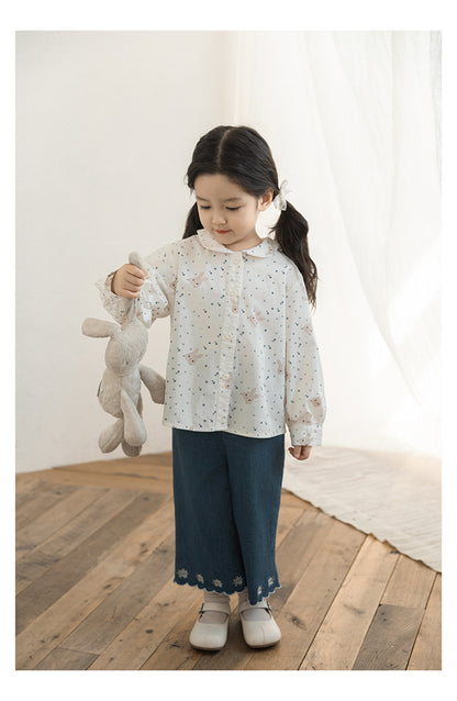 Baby Girl Bunny Floral Button Blouse, Ivory