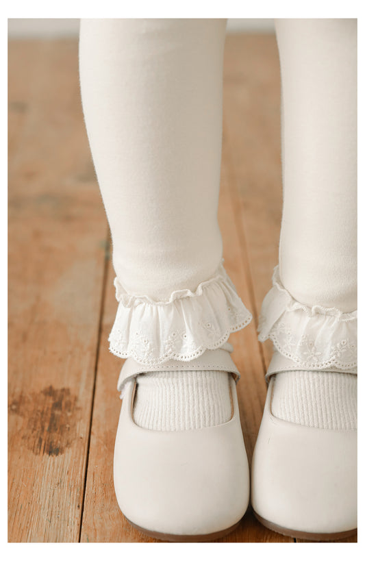 Lace Hem Leggings, Cream