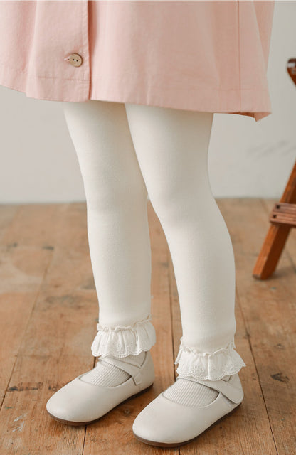 Lace Hem Leggings, Cream