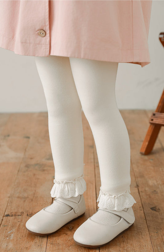 Lace Hem Leggings, Cream