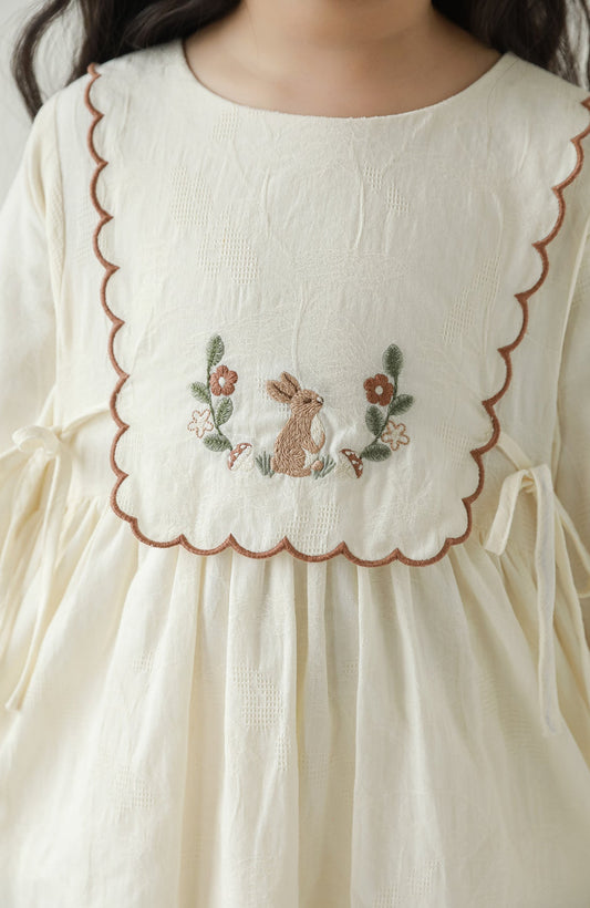 Elva Woodland Embroidered Dress, Ivory Jacquard
