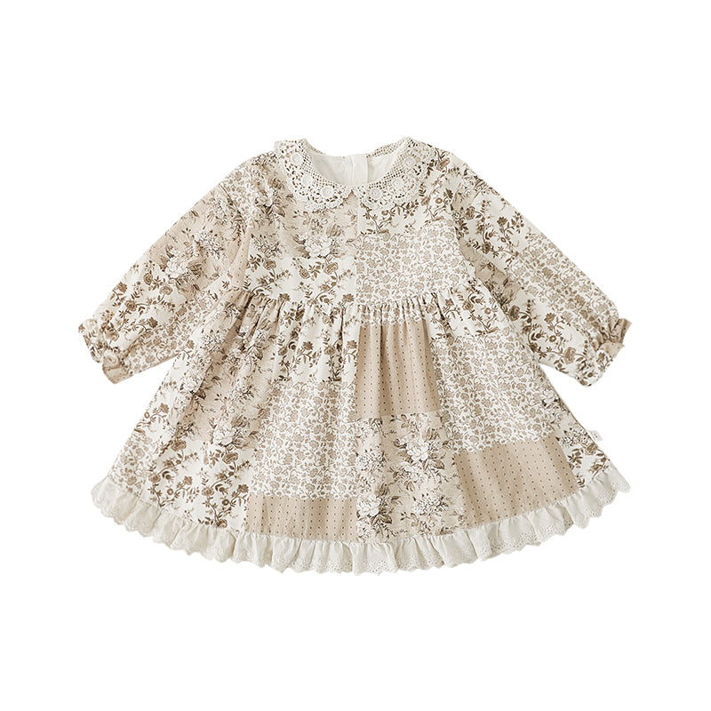 Fleur Crochet Collar Dress, Mocha Floral Patchwork
