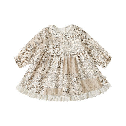 Fleur Crochet Collar Dress, Mocha Floral Patchwork