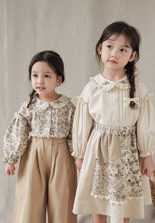 Floral Embroidered Lace Trim Blouse, Cream