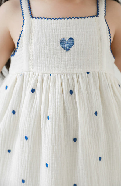 Mia Heart Embroidered Muslin Dress, Ivory