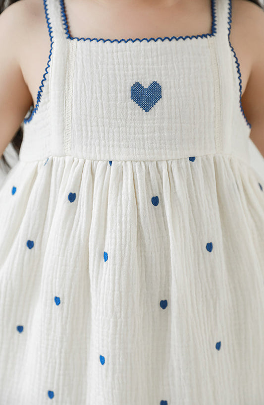 Mia Heart Embroidered Muslin Dress, Ivory