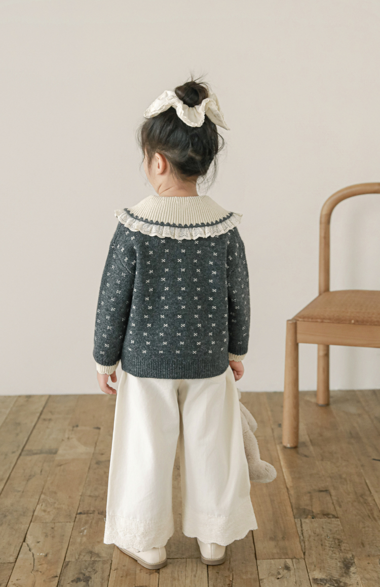 Lace Collar Embroidered Cardigan, Grey Floral