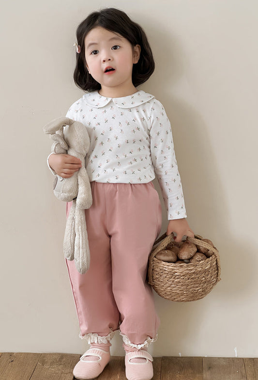 Lace Hem Cuffed Trousers, Dusty Rose