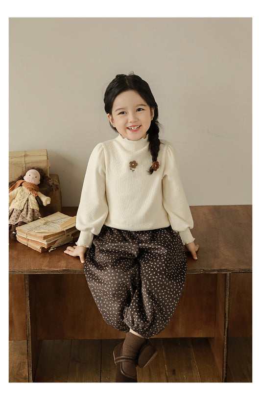 Floral Embroidered Ribbed Top, Oat