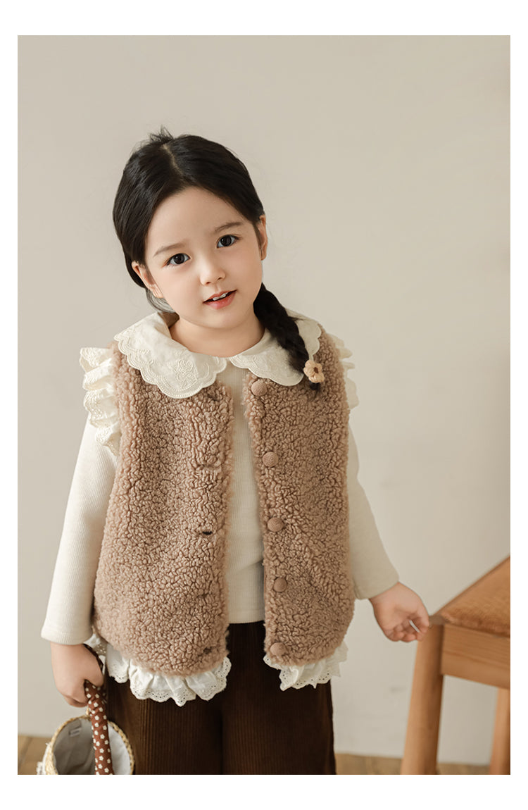 Lace Trim Pile Gilet, Latte Brown