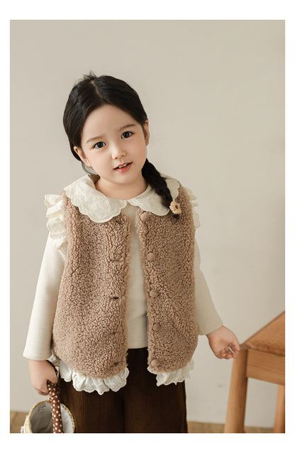 Lace Trim Pile Gilet, Latte Brown