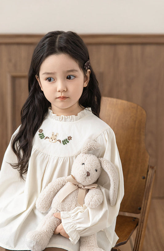 Woodland Embroidered Babydoll Blouse, Ivory