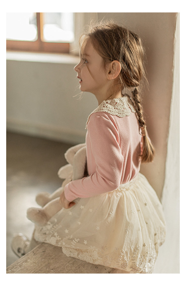 Aurelia Lace Embroidered Layered Skirt, Ivory