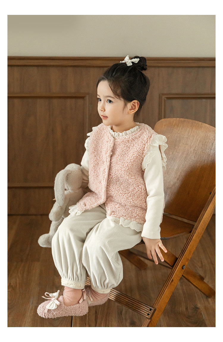 Lace Trim Pile Gilet, Blush Pink