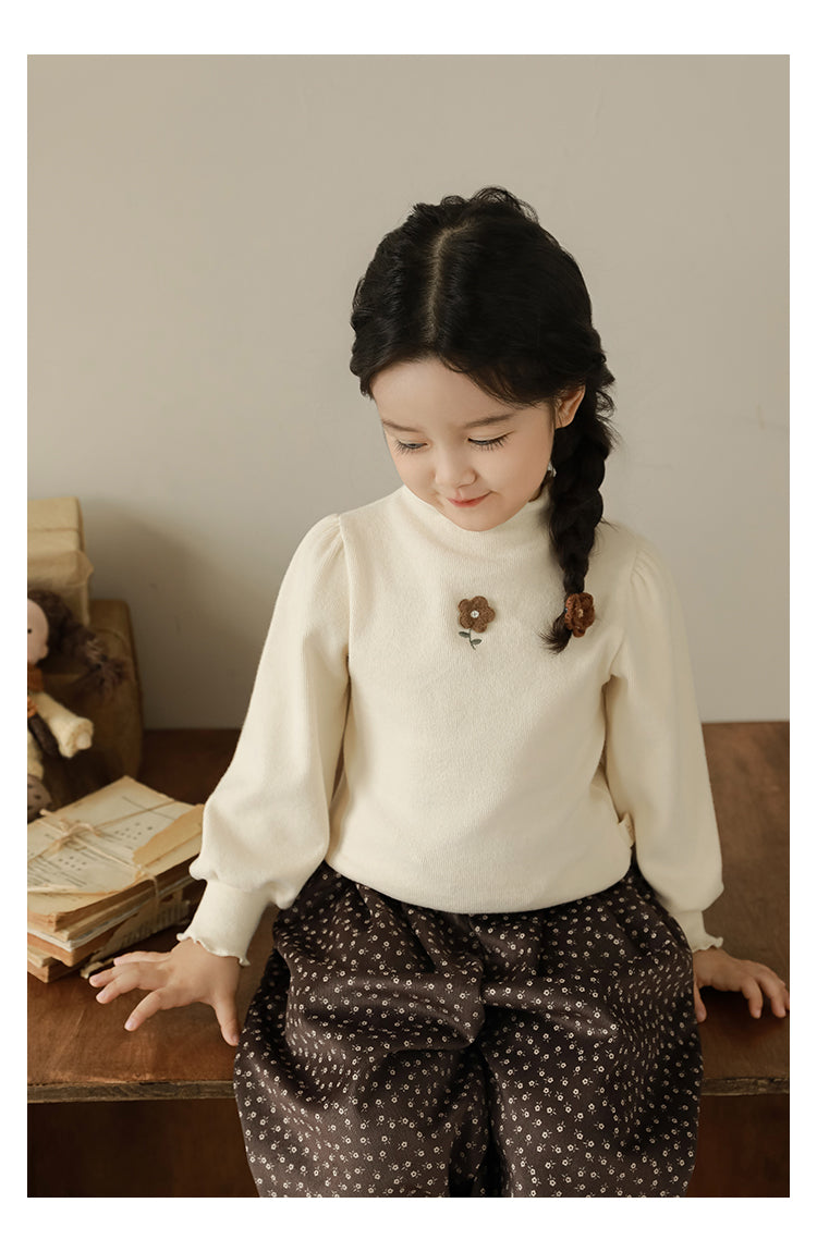Floral Embroidered Ribbed Top, Oat