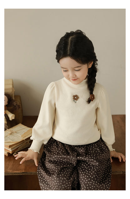 Floral Embroidered Ribbed Top, Oat