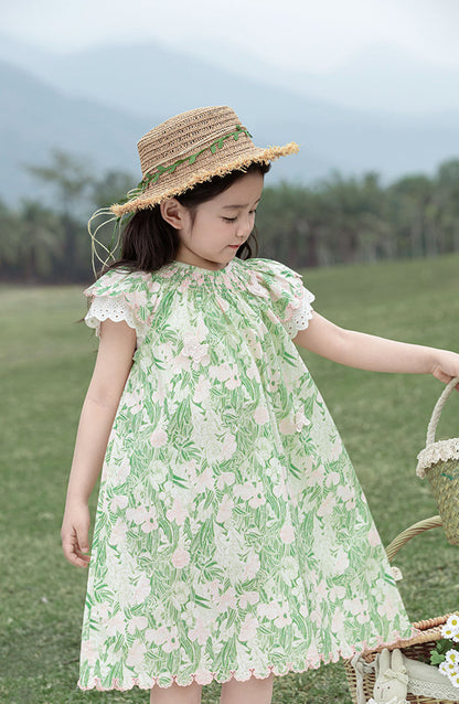 Ivy Butterfly Appliqué Dress, Green Floral