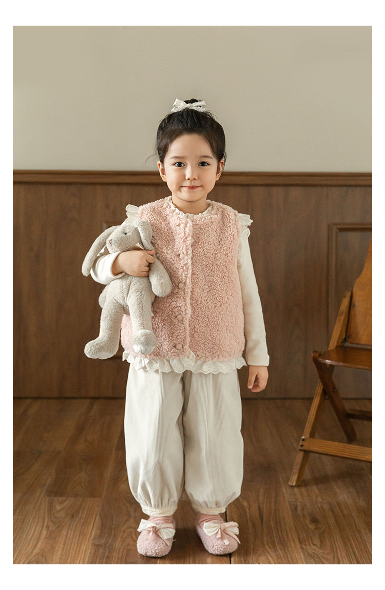 Lace Trim Pile Gilet, Blush Pink
