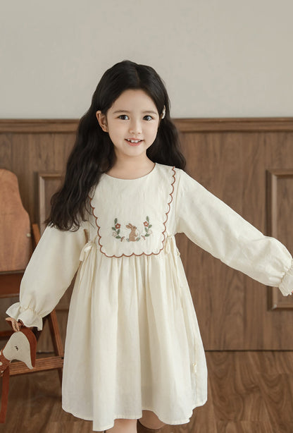 Elva Woodland Embroidered Dress, Ivory Jacquard