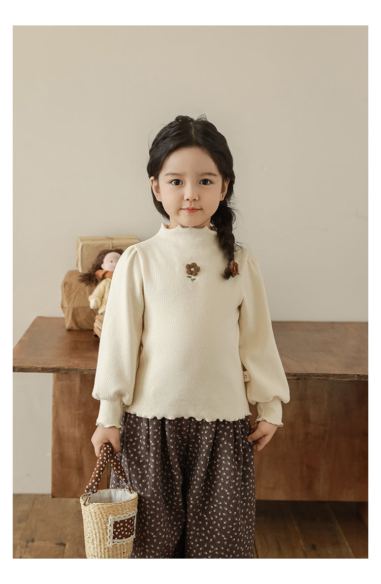 Floral Embroidered Ribbed Top, Oat