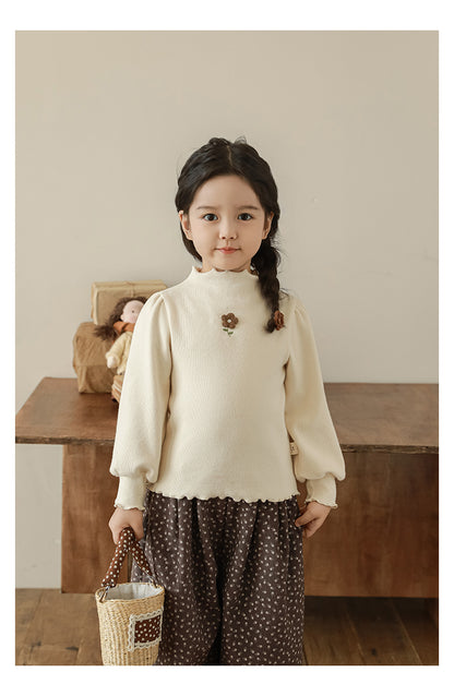 Floral Embroidered Ribbed Top, Oat