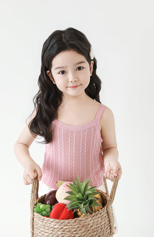 Lyocell Knit Pointelle Strap Top, Blush Pink
