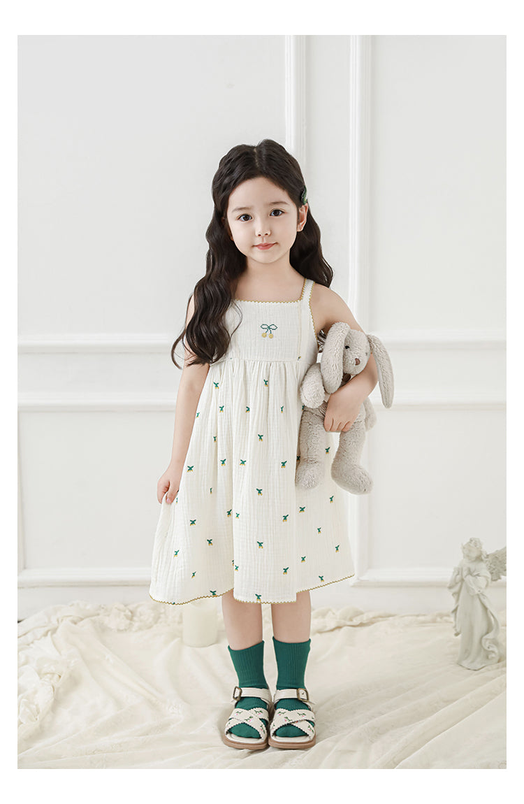 Mia Cherry Embroidered Muslin Dress, Ivory
