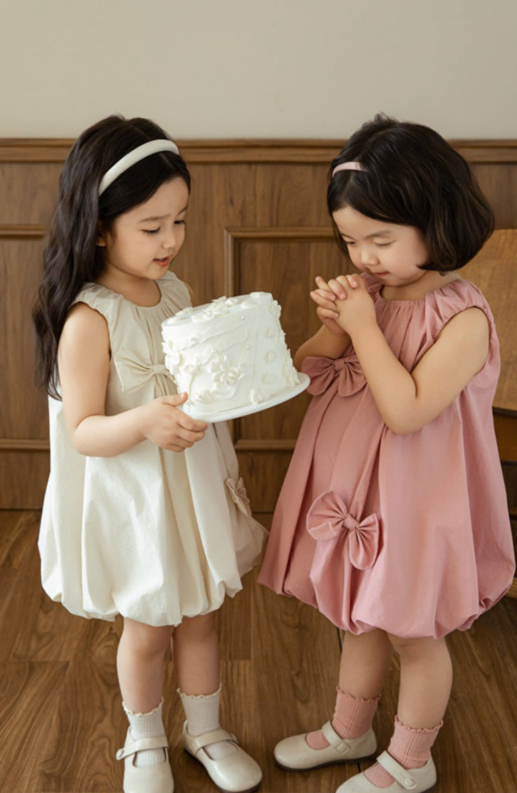 Lila Bow Appliqué Bubble Dress, Ivory
