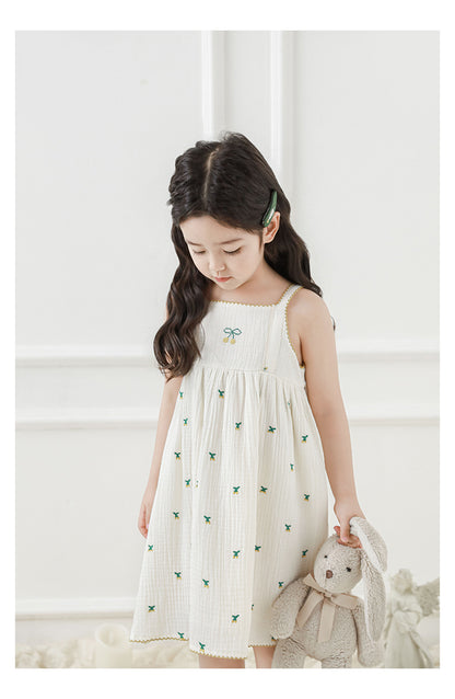 Mia Cherry Embroidered Muslin Dress, Ivory