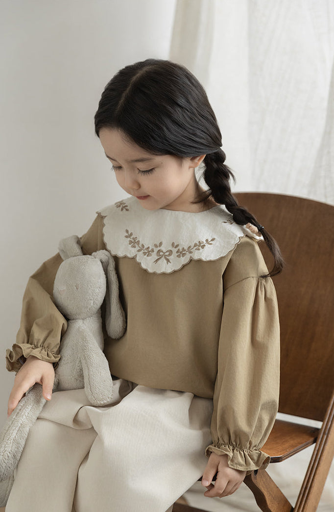 Embroidered Collar Blouse, Toffee