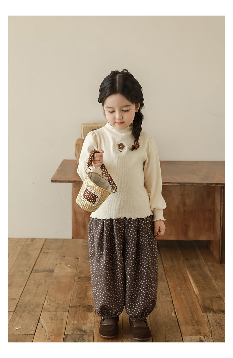Floral Embroidered Ribbed Top, Oat