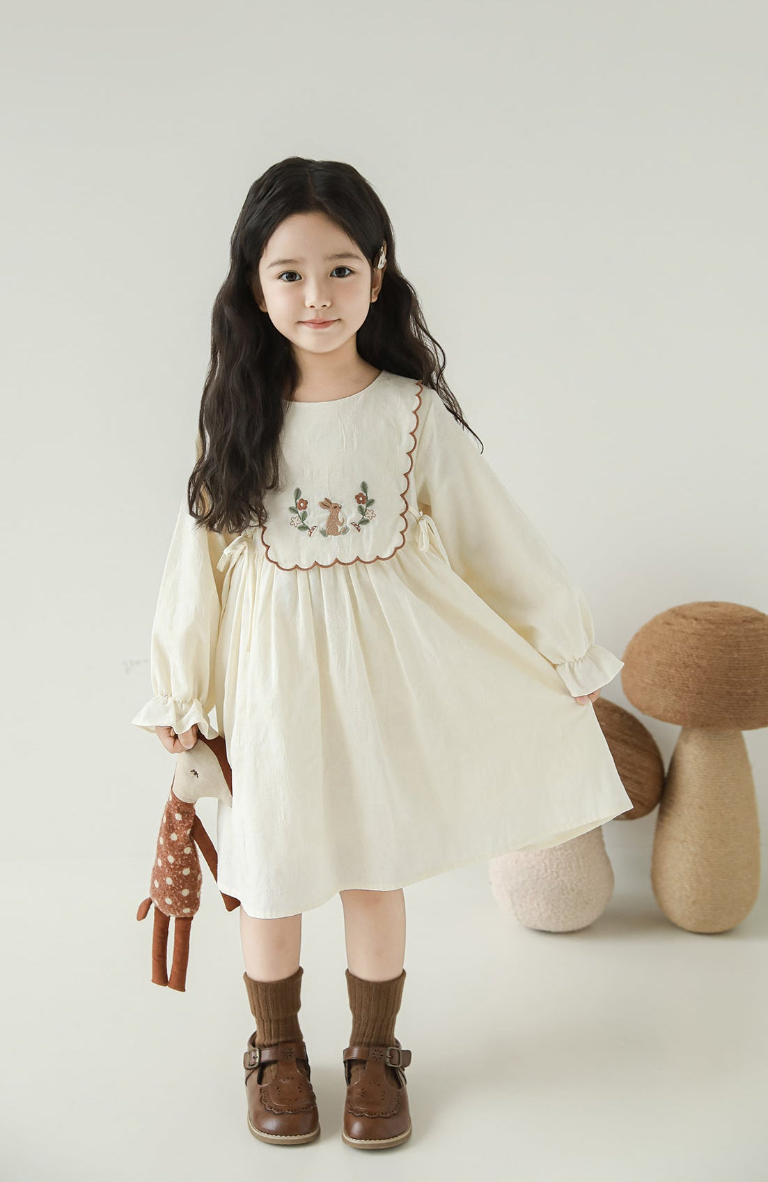 Elva Woodland Embroidered Dress, Ivory Jacquard
