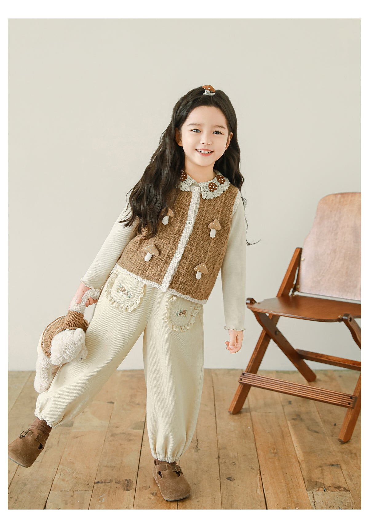 Woodland Embroidered Corduroy Trousers, Cream
